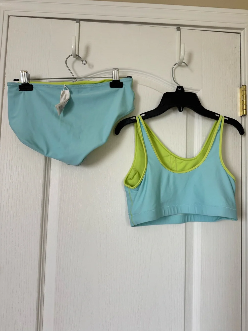 Athleta Girl Two Piece Swimsuit Bikini Set Blue Lime Green  XXL 16